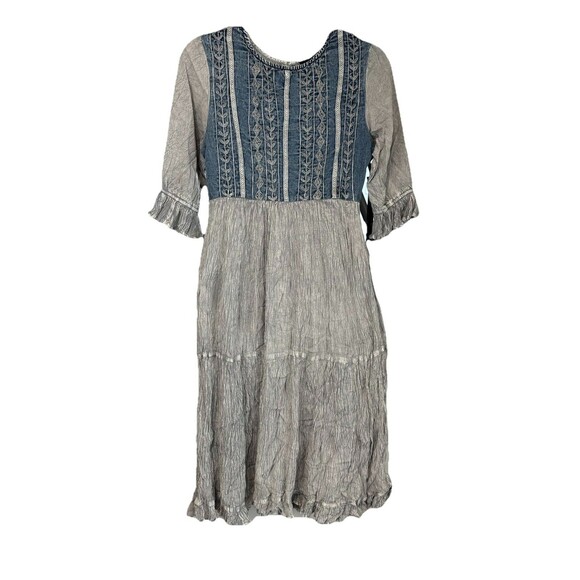 Young Threads Denim Tiered Dress Size M Midi Lace Aari Embroidery Gray Blue NWT - Picture 7 of 12